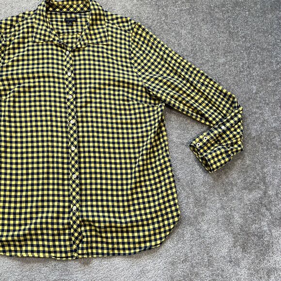 Talbots Gingham Button Up Blouse Top Size XL Long Sleeve Yellow Blue Collared - Picture 4 of 10